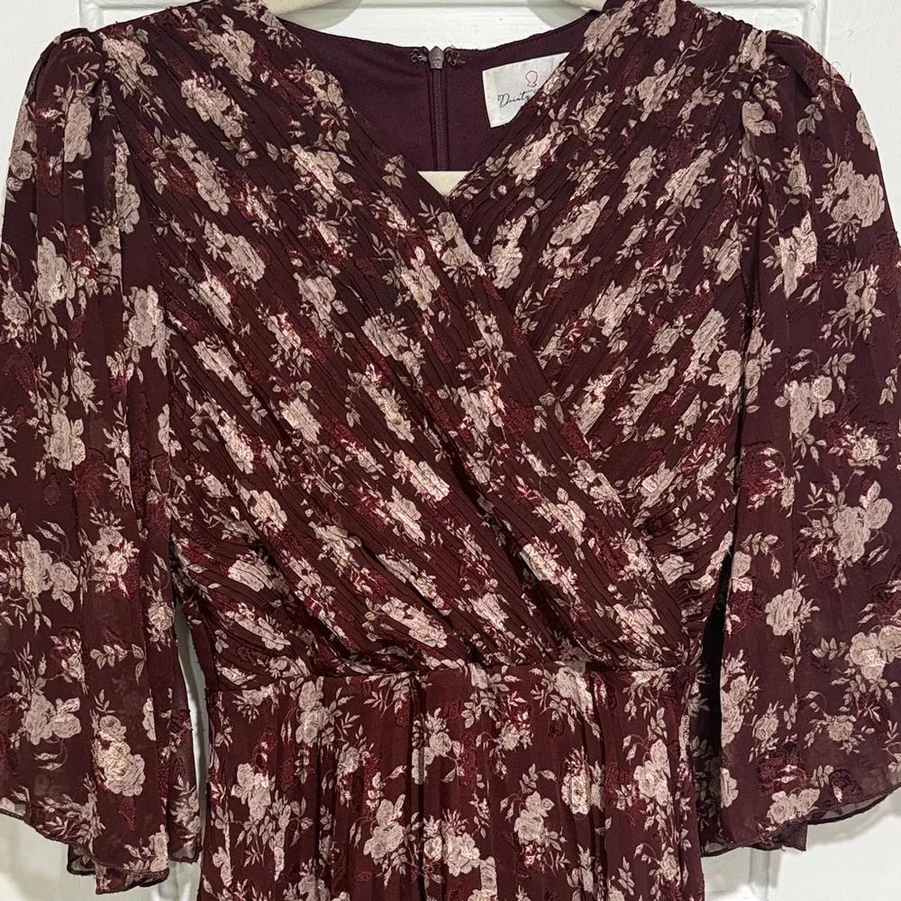 Dainty Jewells Burgundy Floral Long Sleeve Dress - Picture 3 of 5